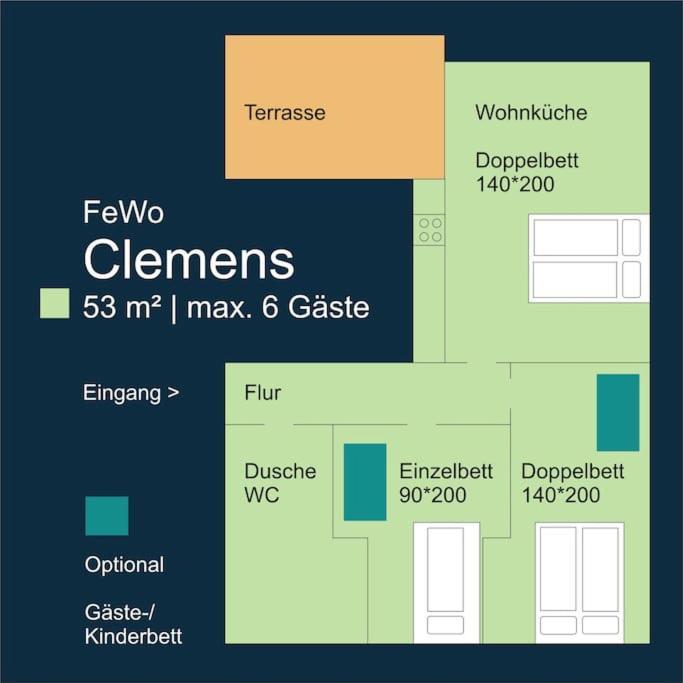 Fewo Clemens - Wohnkueche + 2 Schlafraeume + Bad + Terrasse Hamm  Bagian luar foto